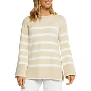 New! Matty M Tunic Sweater Women's Small Cream Beige Striped Knit Oversized